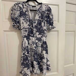 Floral Print Dress in Blue and White